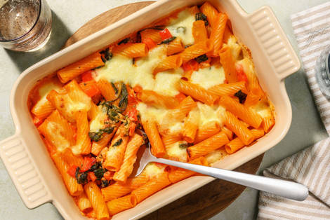 Harissakrydret pastagratin