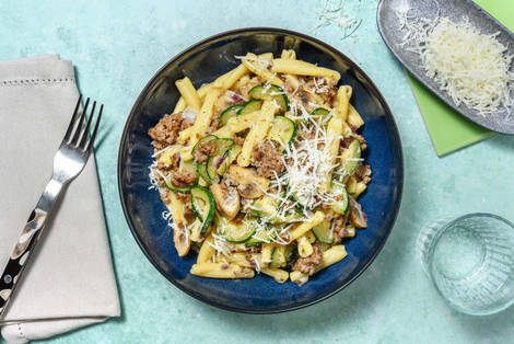 Romige ragù bianco met rundergehakt en volkoren penne