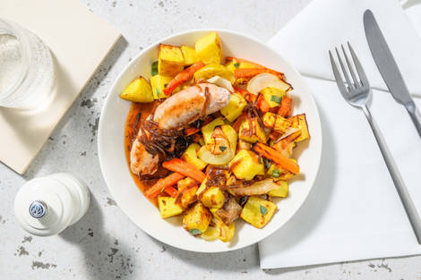 Saucisse au cheddar Brandt & Levie & pommes de terre rôties