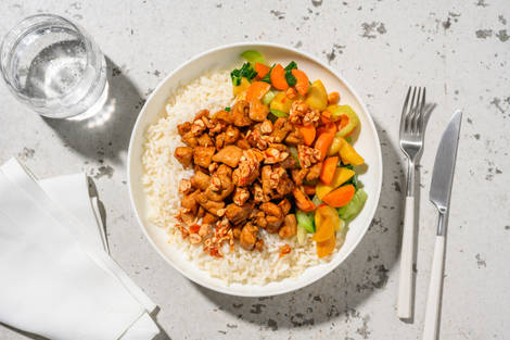 Kip in zoete sojasaus met pikante honingpinda's