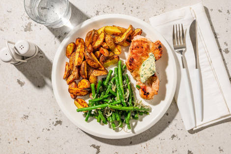 Schweinelachssteak mit Bohnengemüse