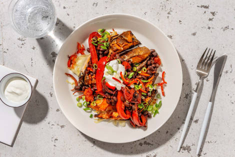 Bakt søtpotet og svarte bønner