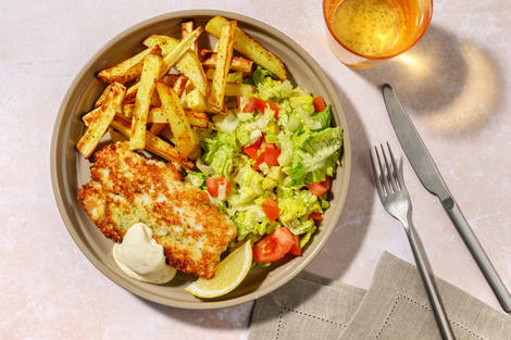 Dillpanert hyse og pepperkrydrede fries