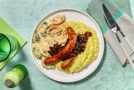 Varkensworstjes met bieslook-aardappelpuree