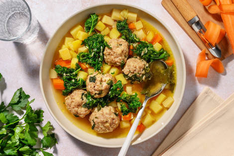 Rustik rodfrugt- og kødbollesuppe