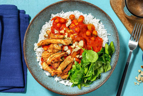 Chana Masala mit Kichererbsen und extra Hähnchen