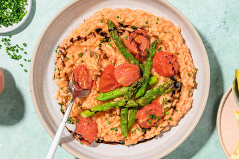 Roasted Asparagus and Tomato Stovetop Risotto