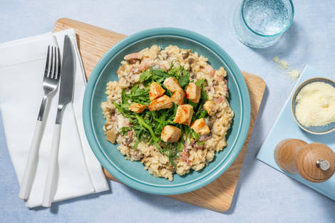 Oven-Baked Chicken, Bacon, White Wine & Mushroom Risotto