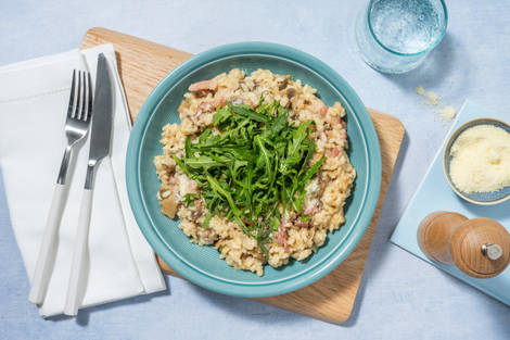 Oven-Baked Bacon, White Wine & Mushroom Risotto