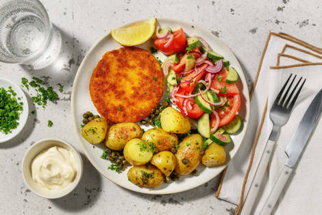 Vegan kipburger met peterseliekrieltjes