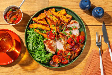 Pleasing Pork Steak and Chorrillana Style Sauce