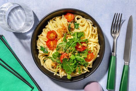 Cremet kapers- og citronspaghetti