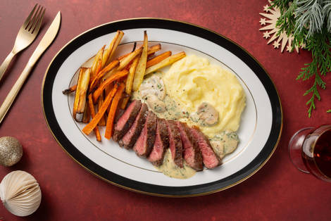 Stekt biff og kremet soppsaus