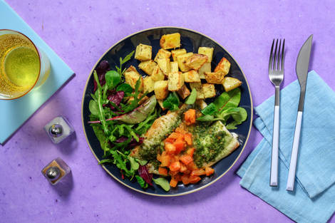 Pesto Baked Basa and Warm Tomato Salsa