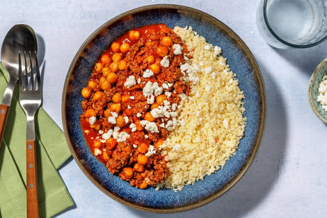 Speedy Harissa Beef, Mushroom and Chickpea Bowl