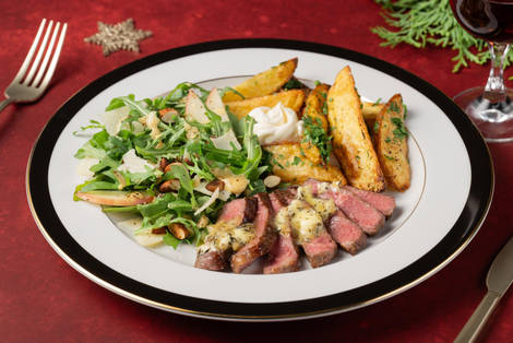 Stekt rumpstek och schalottenlökssmör