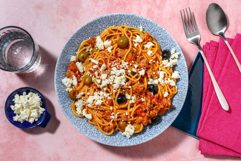 Oven-Cooked Greek Style Pork Ragu and Spaghetti