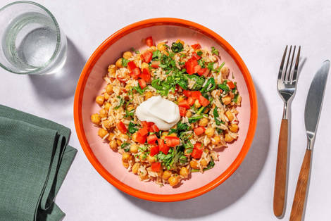 Pilaf de crevettes, de pois chiches et de riz à l'indienne