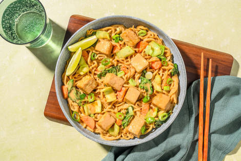 Nouilles satay arachides, aux œufs et tofu poêlé