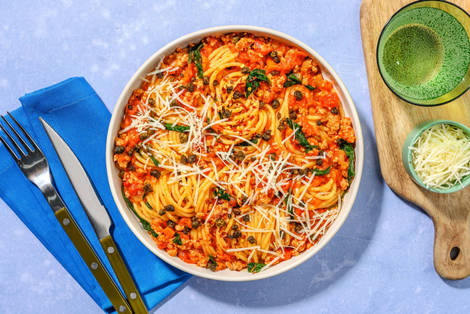 SuperQuick Zesty Ground Beyond Meat®-and-Tomato Pasta