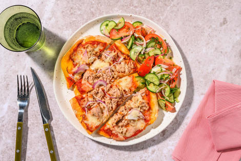 Pizza sur naan garnie façon Tuna melt