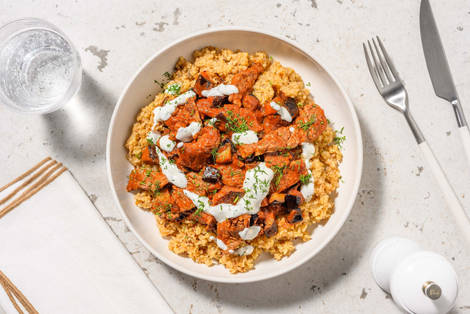 Biefstukreepjes met yoghurtsaus