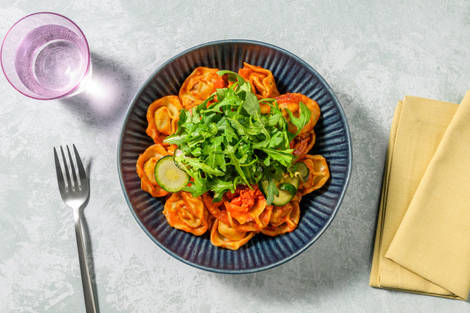 Cured Ham Tortelloni in Veggie 'Nduja Sauce