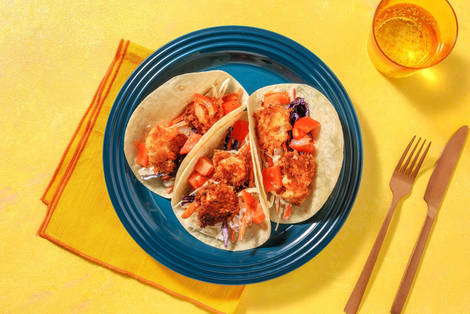 Mini-tortilla's met knapperige garnalen en appel