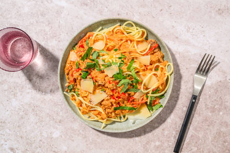 Romige spaghetti met kipgehakt