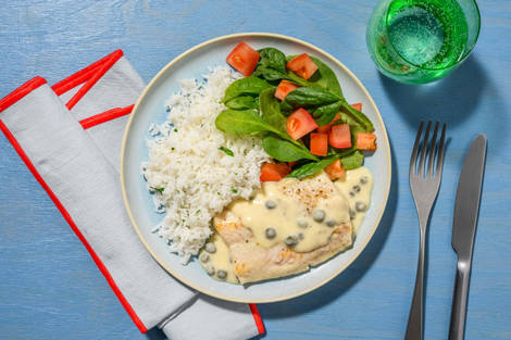 Lättlagad vit fisk i krämig kaprissås