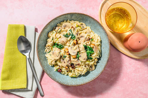 Spinach and Mushroom Orzo with Chorizo