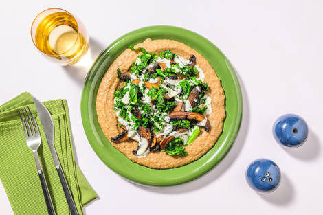 Purè di lenticchie, pollo e gorgonzola fuso