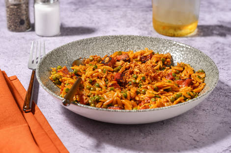 Creamy Cajun Spiced Chorizo Orzo