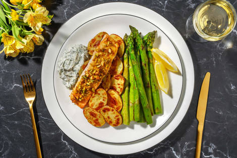 Salmone croccante ai pistacchi e senape