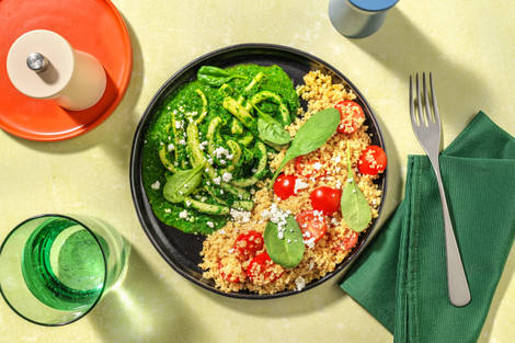 Calamar gigante con salsa casera de espinacas