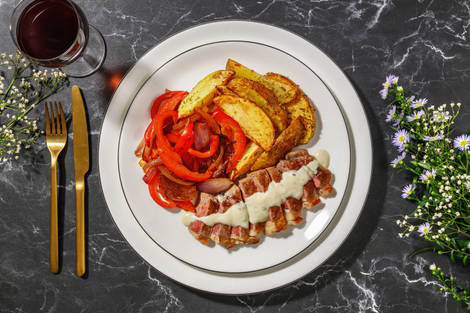 Entrecot de ternera con salsa casera de queso azul