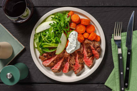 Bistecca di manzo e carote al miele e cumino