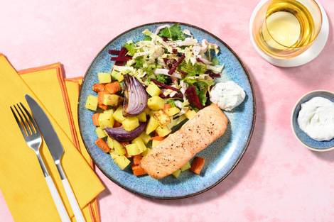 Citronpepparlax och rostade rotfrukter