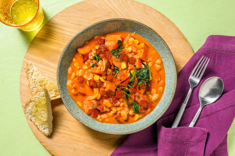 Creamy Mexican Style Spiced Chorizo Stew and Ciabatta
