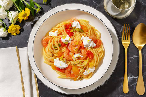 Spaghetti alle mazzancolle e burrata cremosa