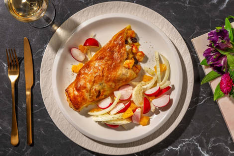 Strüdel salato alle mazzancolle e curry