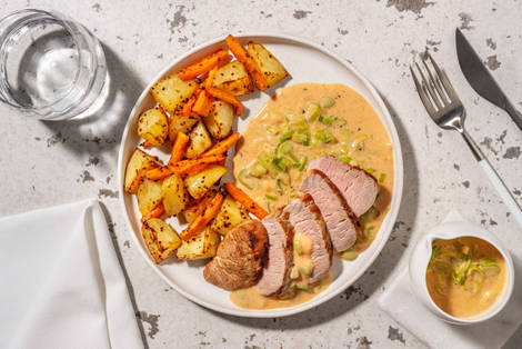 Schweinefilet mit süßem Senf-Gemüse