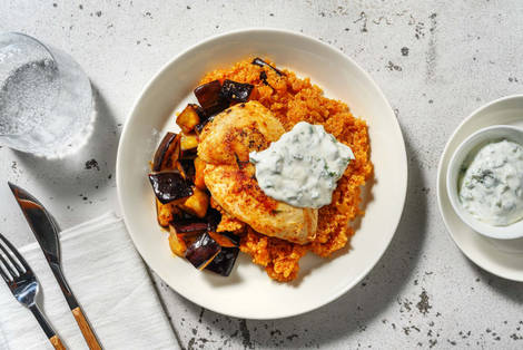 Harissa-Lachsfilet mit Aubergine