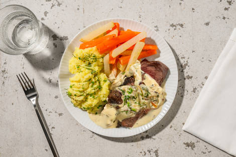 Bio-Rindersteak mit Ravigote-Soße und Kohlrabi