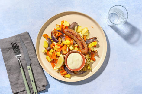 Tout au four : saucisse & légumes racines