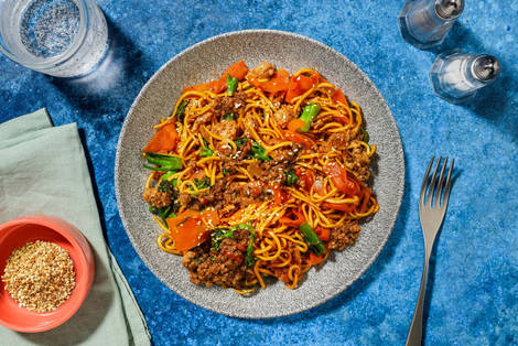 Stir-Fried Honey Sesame Veggie Mince Noodles