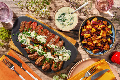 Grillet steak og cremet spinatsauce