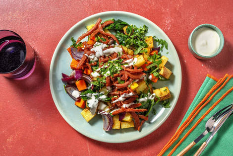 Cajunkrydrede vegetarkebabstrimler