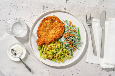 Poulet pané à la provençale & haricots verts