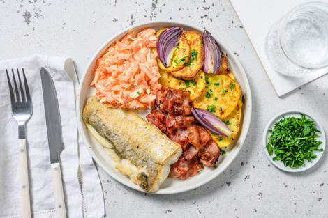 Fischfilet Finkenwerder Art mit Speckstreifen